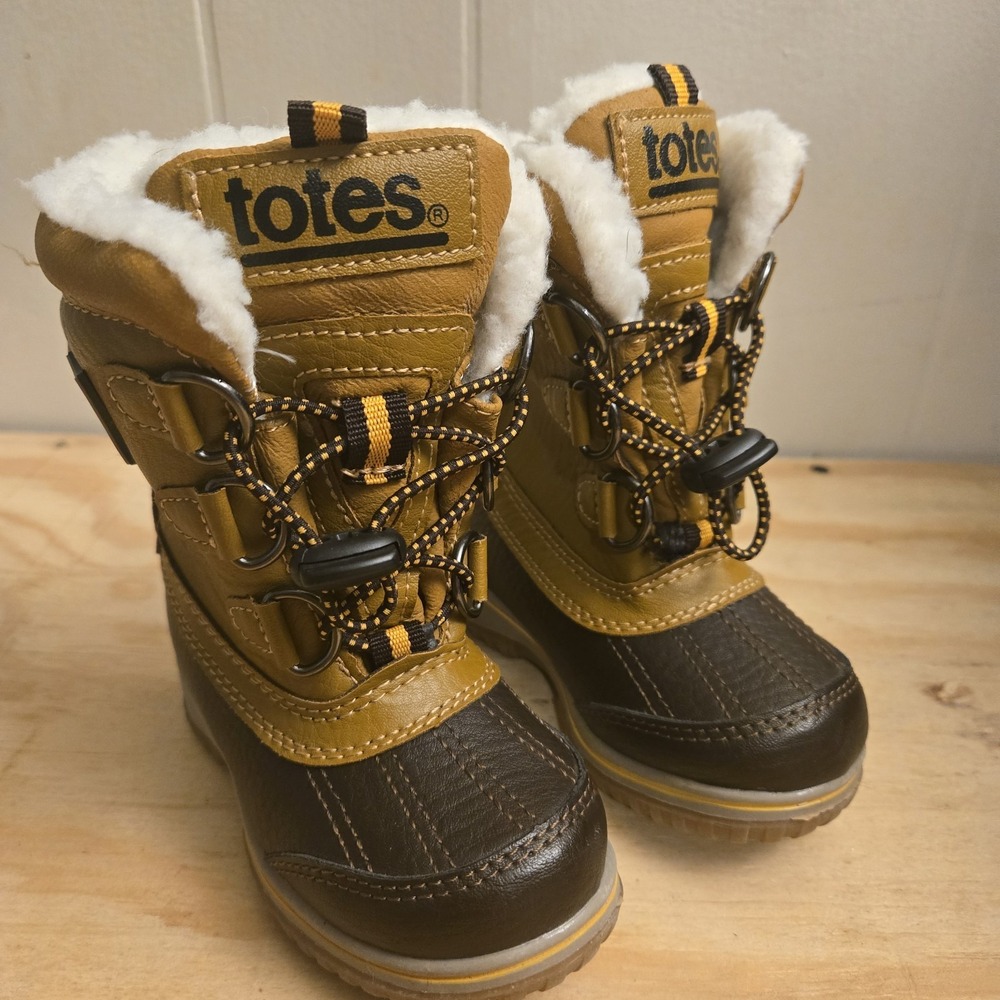 Totes Kids Toddler Danny Winter Fun Brown Fleece Lined 5 Boots EUC Warm